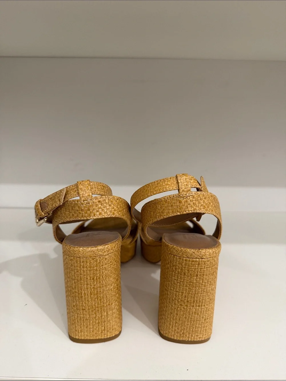 Woven Platform Ankle-Strap Sandals in Tan